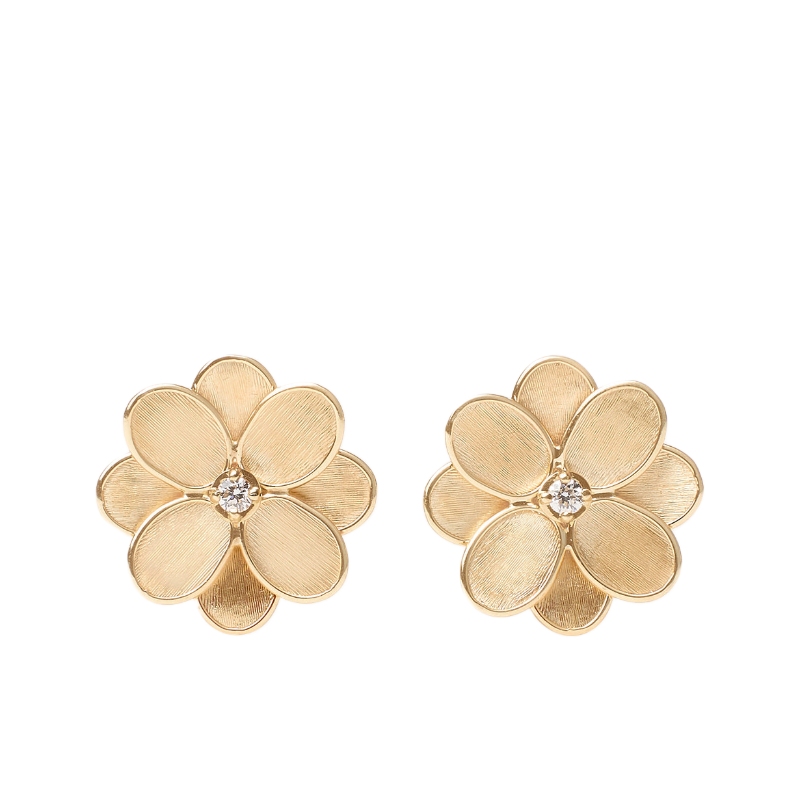 18K Yellow Gold Petali Flower Stud Earrings with Diamonds