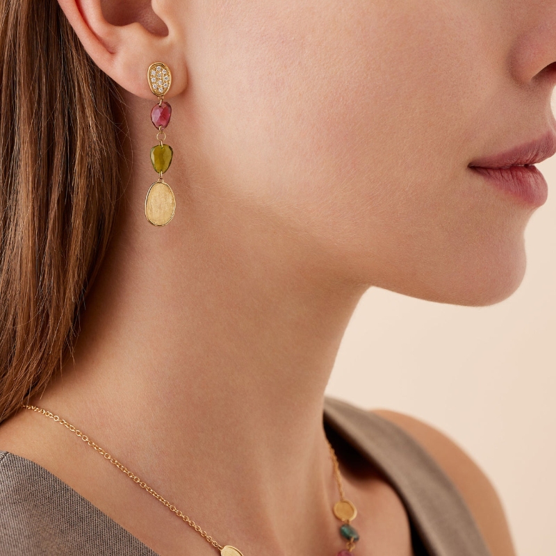 18K Yellow Gold Lunaria Chandelier Tourmaline Earrings with Diamonds