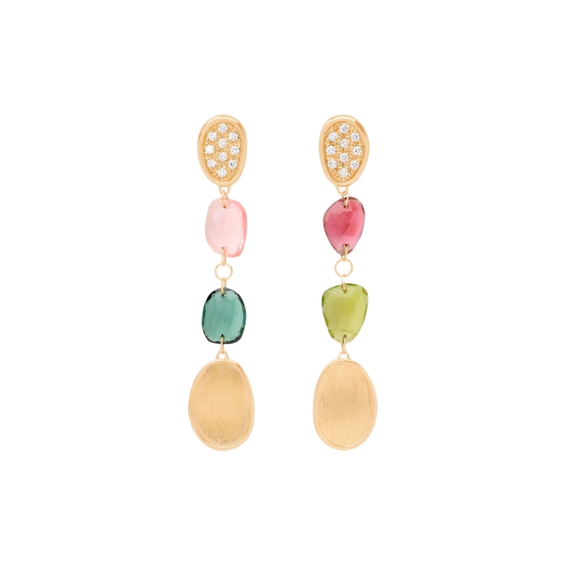 18K Yellow Gold Lunaria Chandelier Tourmaline Earrings with Diamonds
