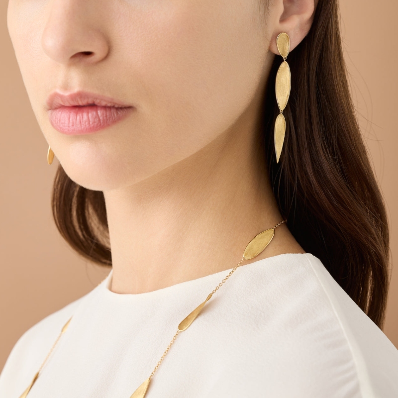 18K Yellow Gold Lunaria Triple Drop Earrings