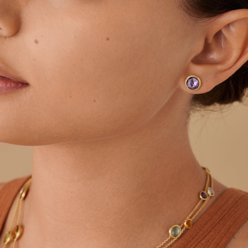18K Yellow Gold Jaipur Gemstone Stud Earrings