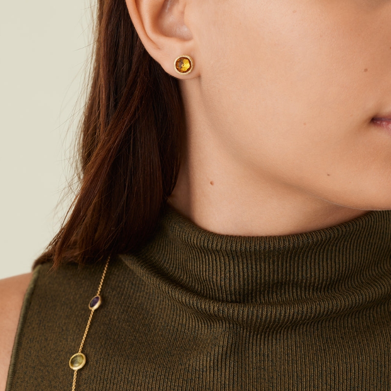 18K Yellow Gold Jaipur Gemstone Stud Earrings