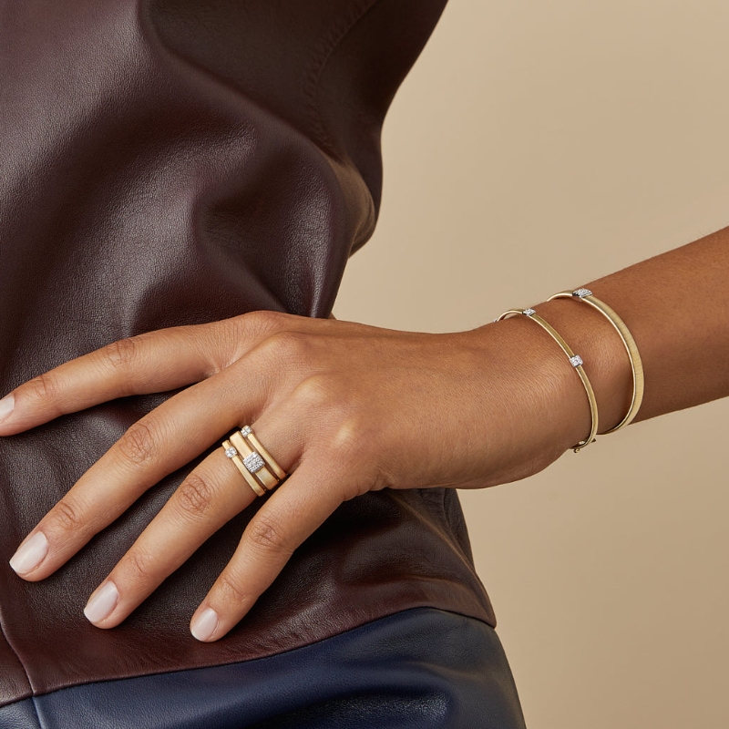 18K Yellow Gold Masai Small Stackable Bracelet With Diamonds