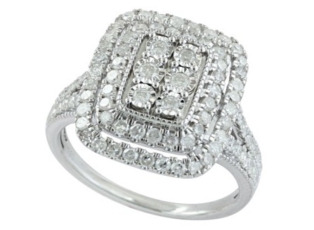 SQ SILVER HALO DIA CLUSTER RING