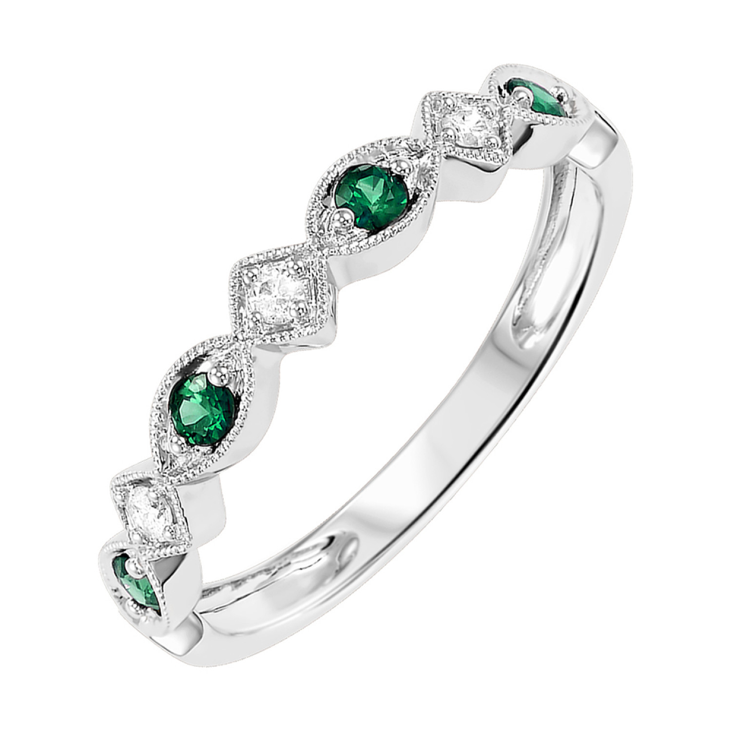 10K White Gold Emerald Diamond Band