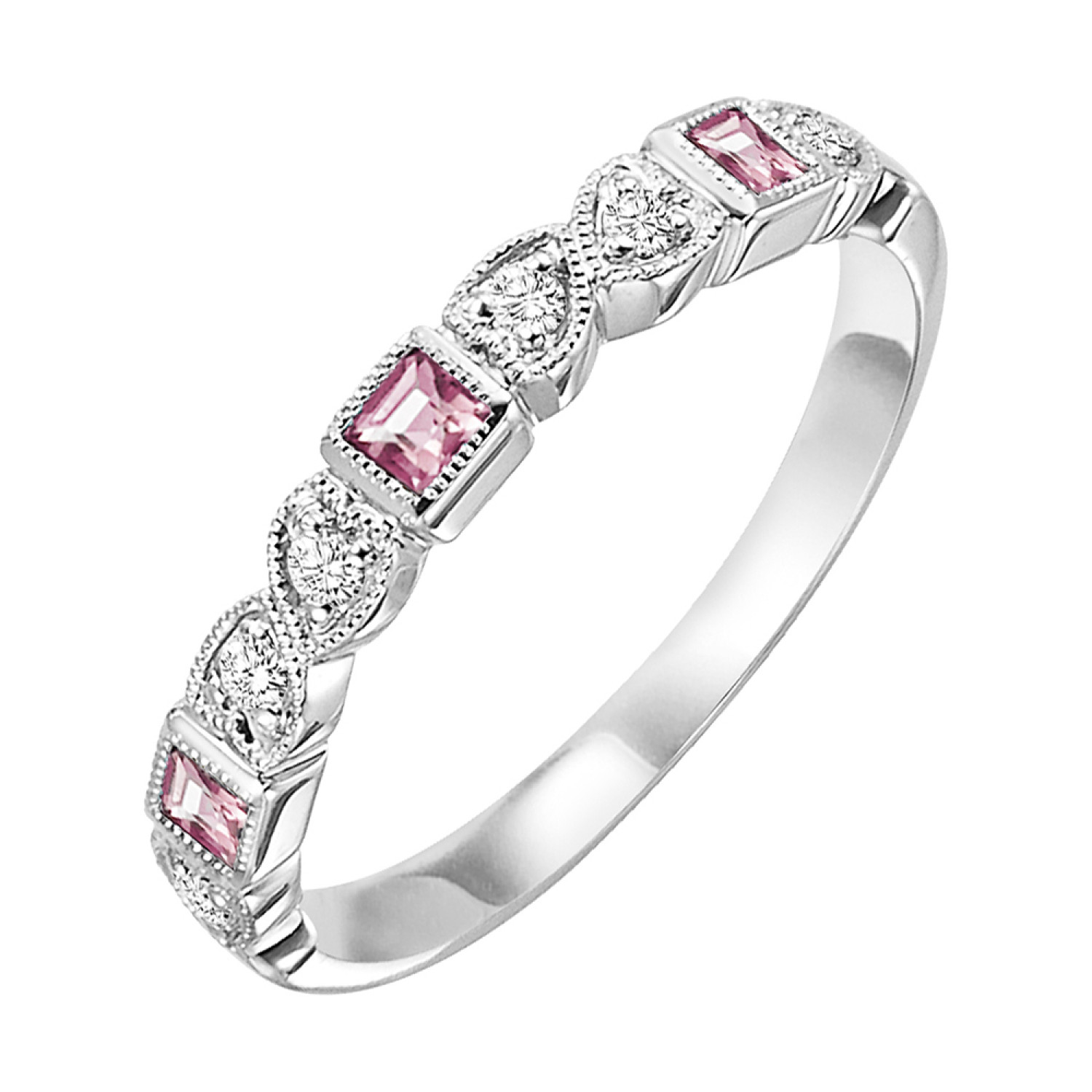 White Gold Pink Saphire Diamond Band