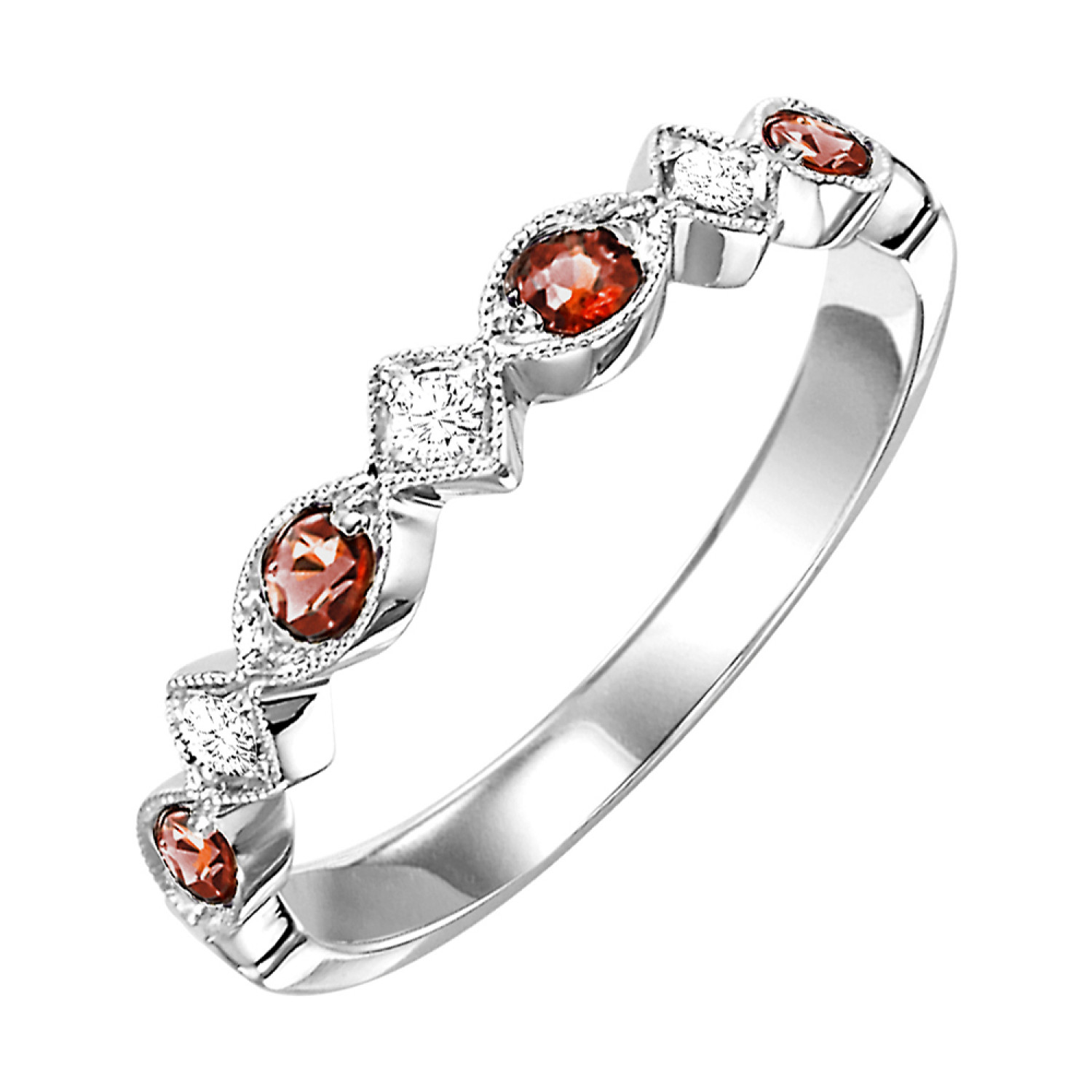 14K White Gold Garnet Diamond Band