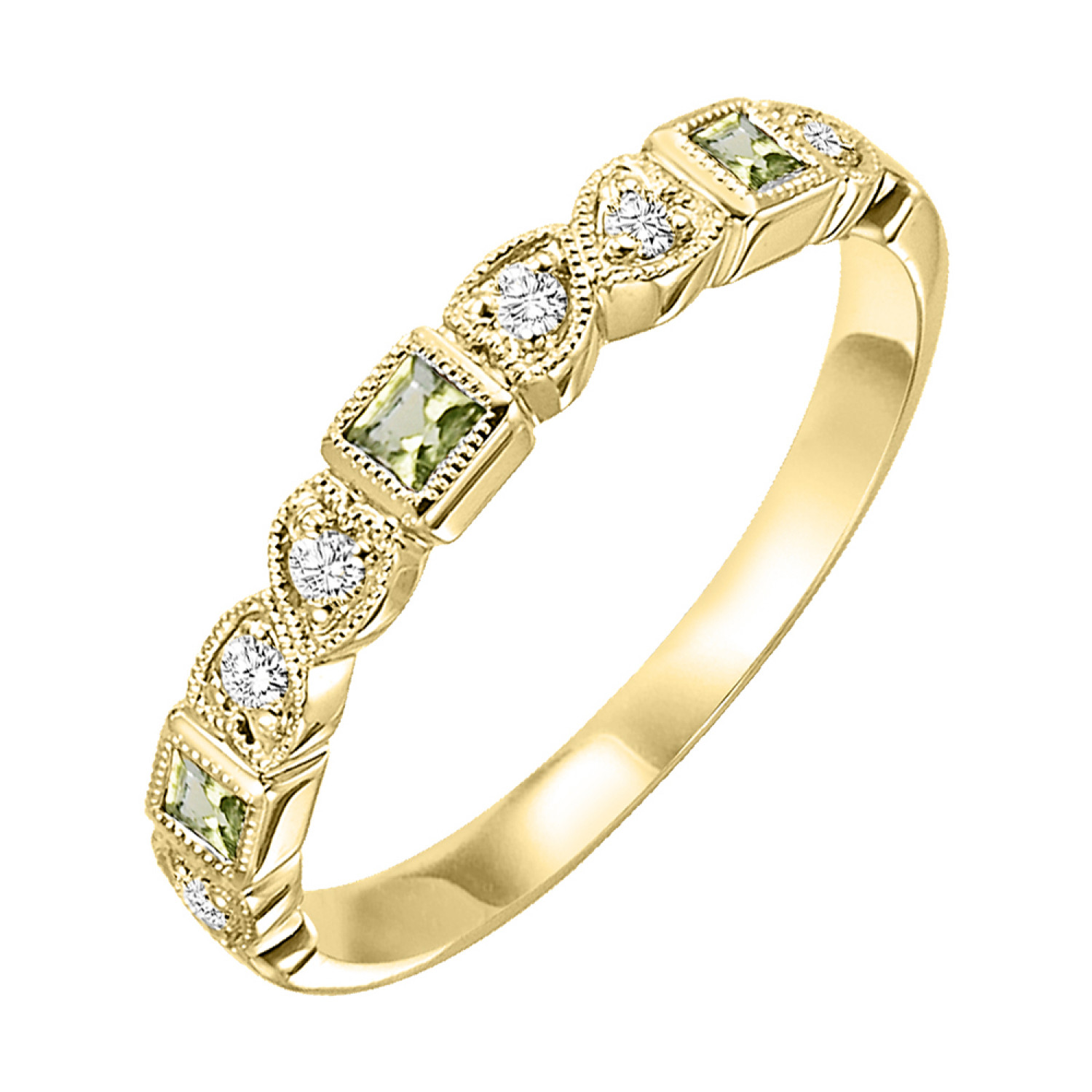 10K Yellow Gold Peridot Diamond Wedding Band