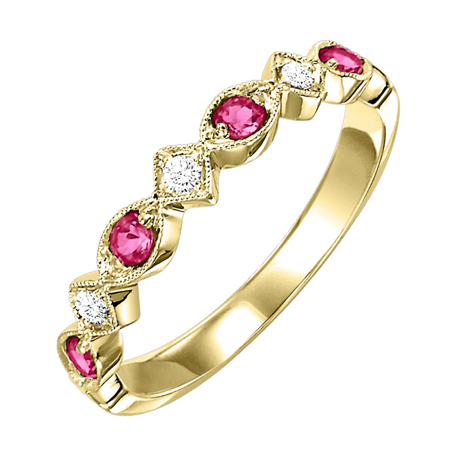 10K Yellow Gold Ruby Diamond Wedding Band