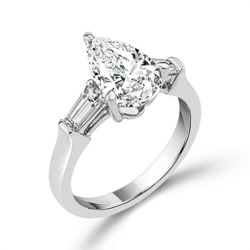 White Gold Lab Diamond Pear/Baquette Semi Mount Engagement Ring