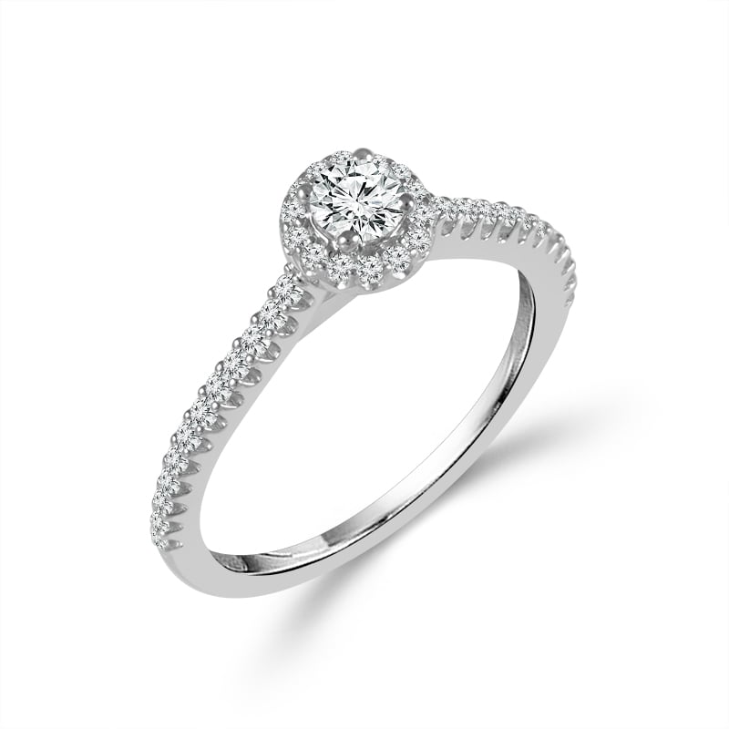 Sterling Silver Round Halo Diamond Ring