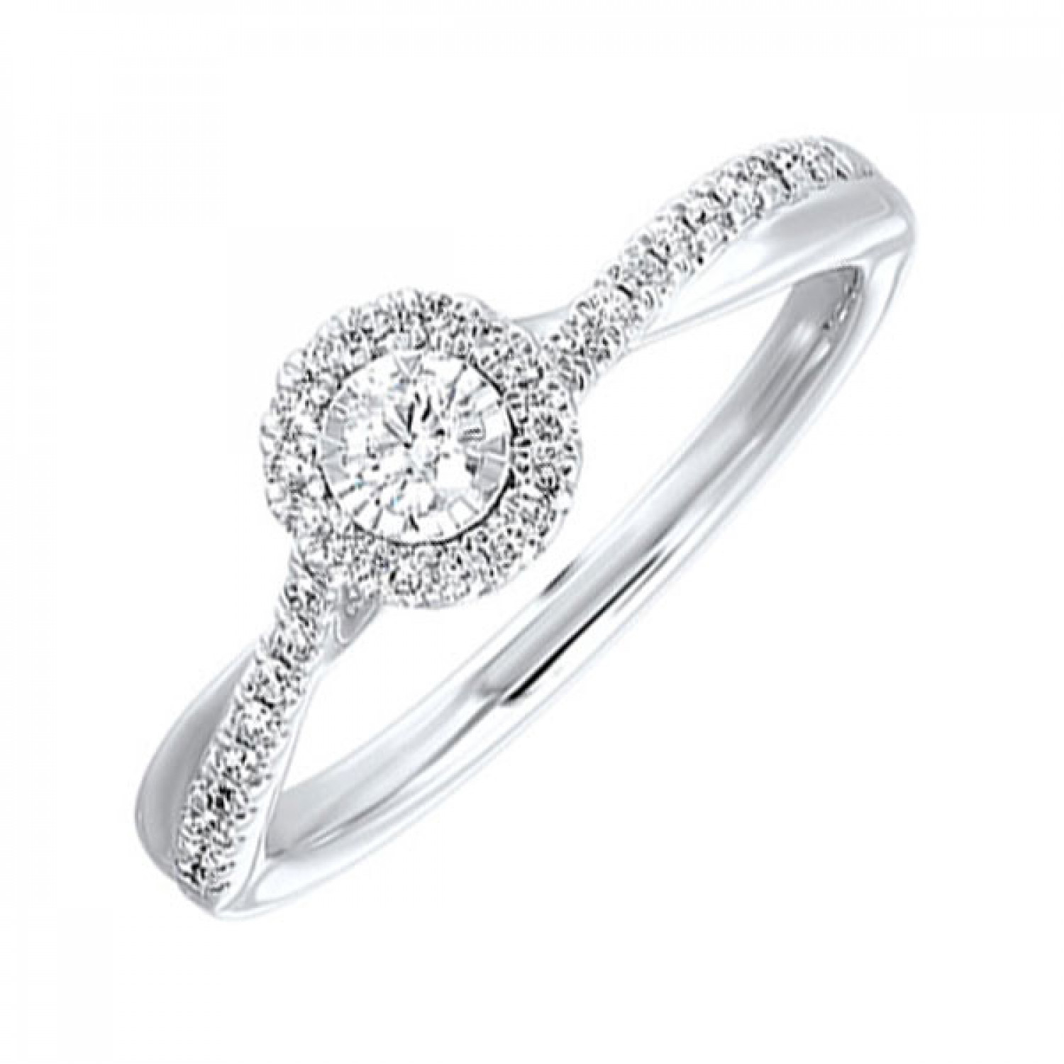 White Gold Diamond With Halo Illusion Ring