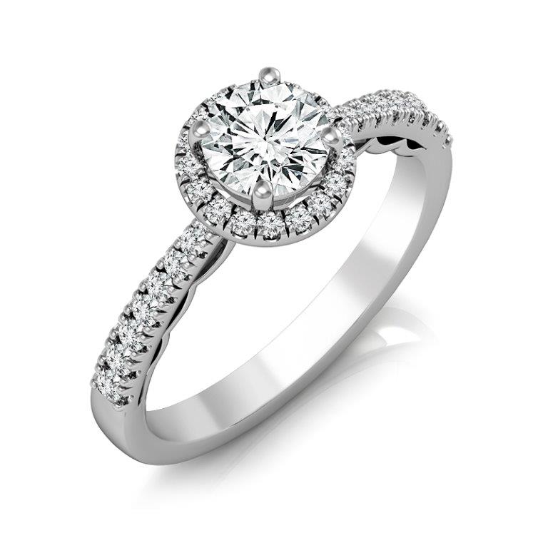 White Gold Round Diamond With Halo Engagament Ring Semi Mount