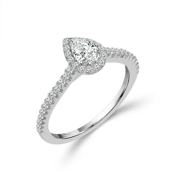 White Gold Pear With Halo Diamond Ring