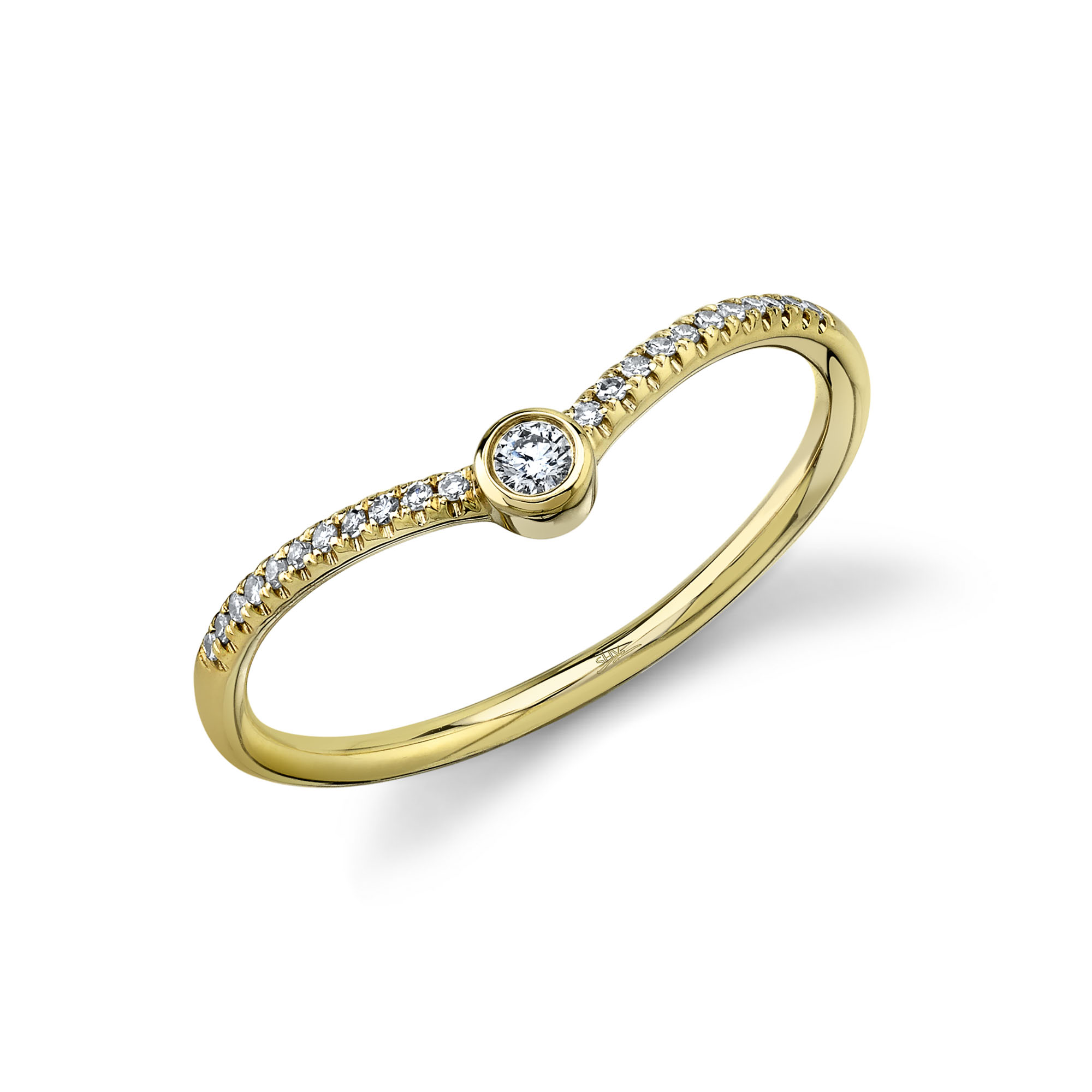 SHY 14K Yellow Gold Diamond Bezel Curve Ring