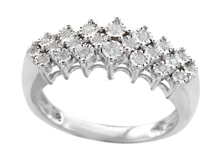 SILVER DIA CLUSTER RING