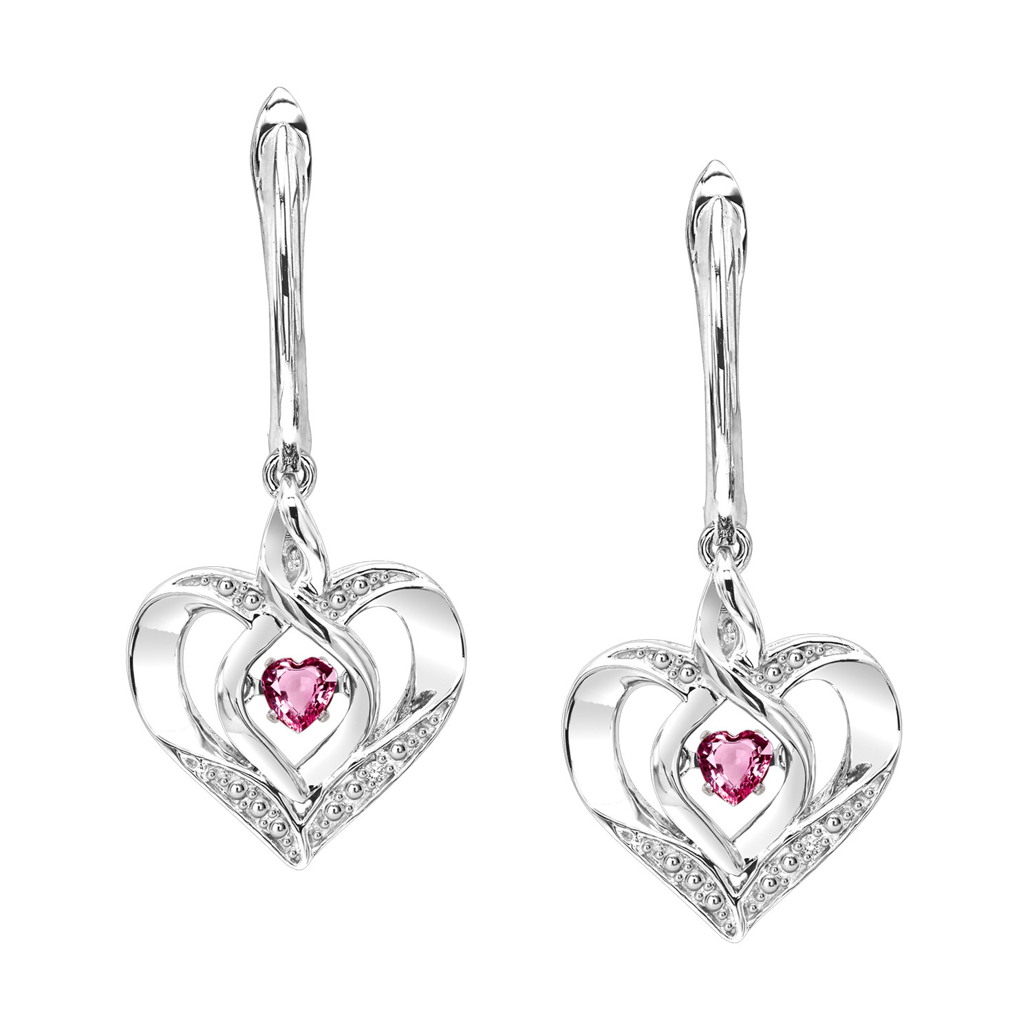 Sterling Silver Pink Tourmaline Heart Dangle Earrings