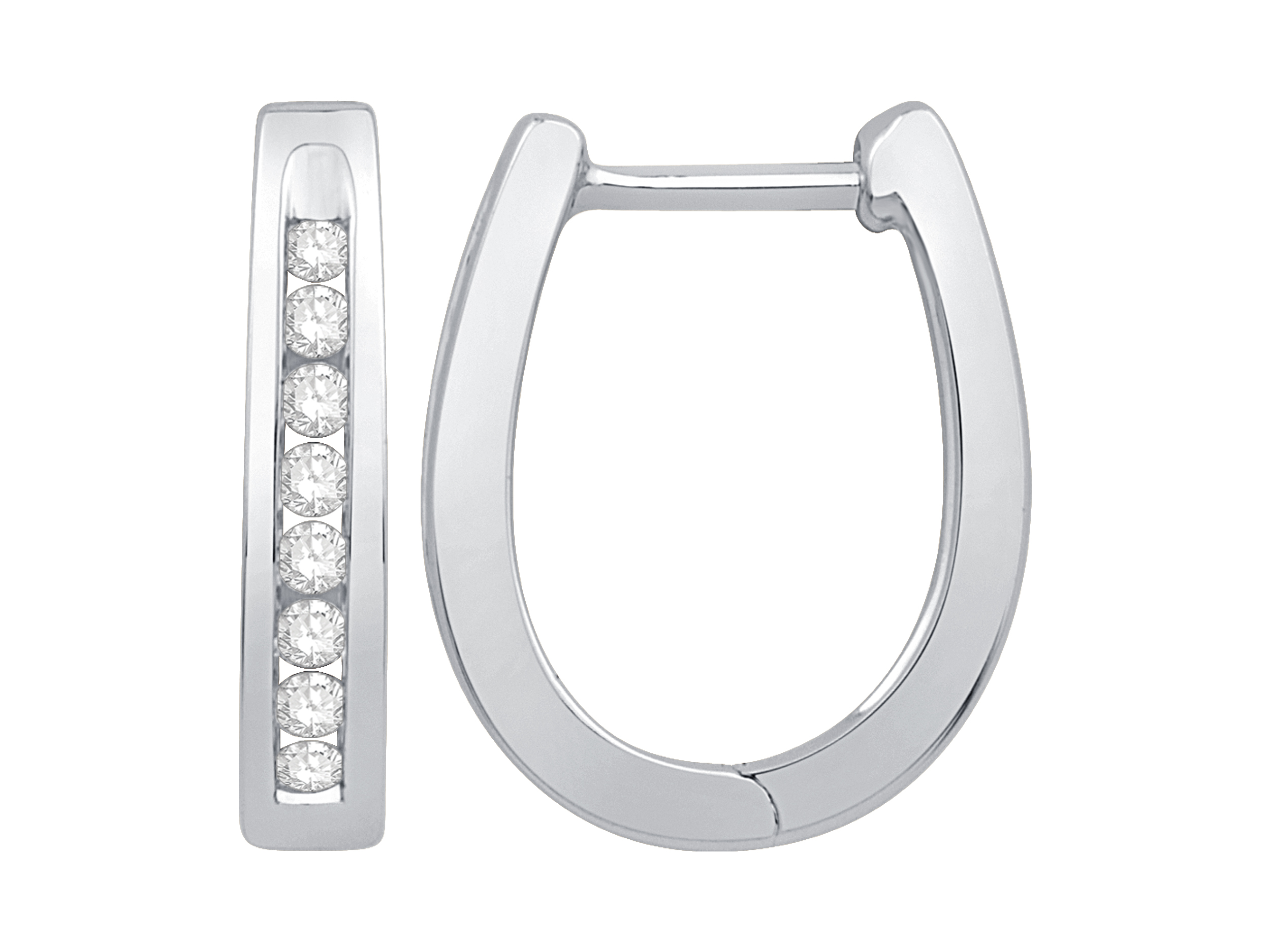 14K White Gold Diamond Hoop Earrings