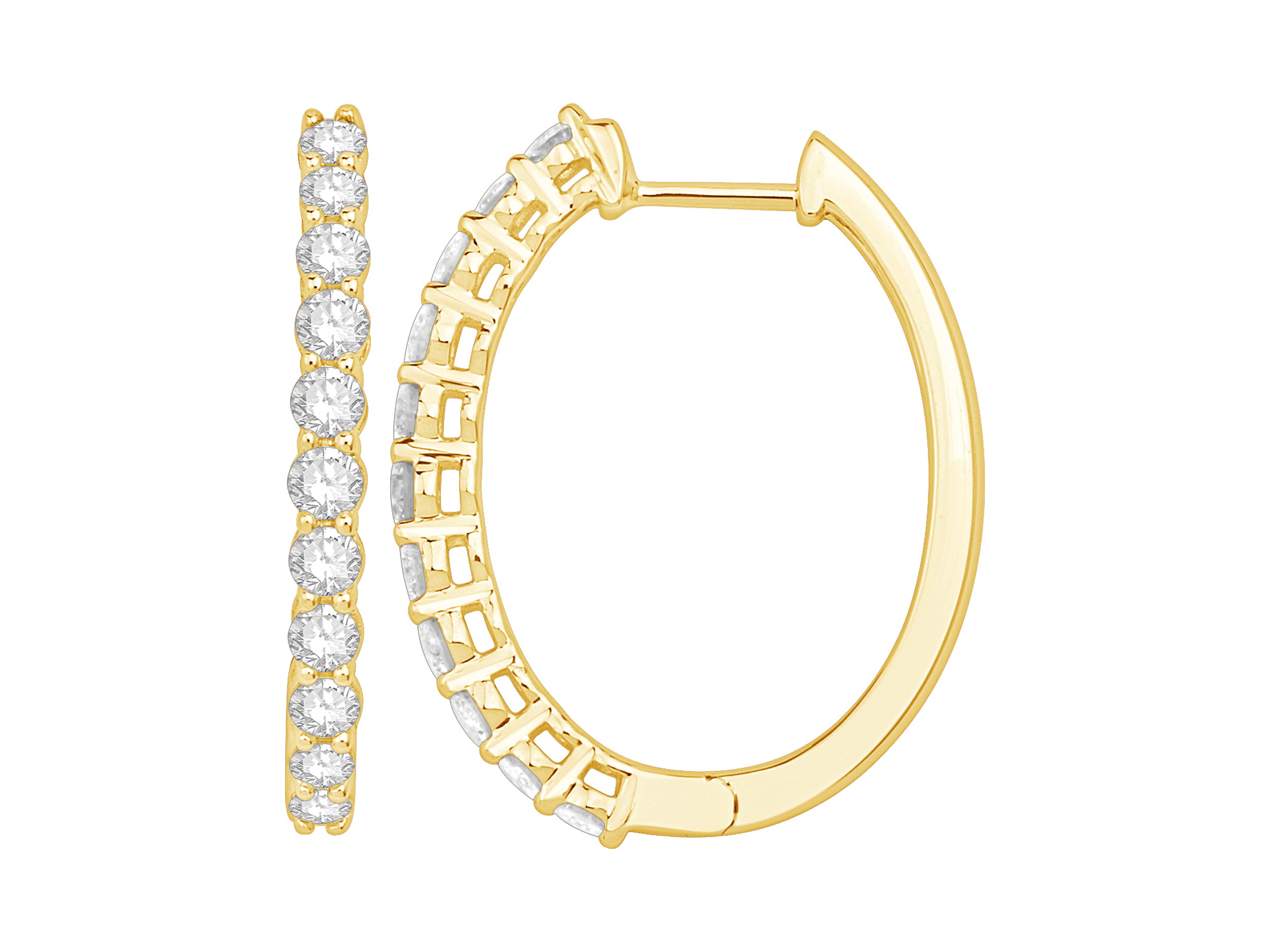 14K Yellow Gold Diamond Hoop Earrings