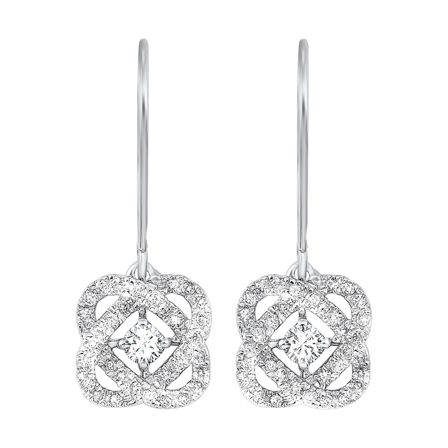 14K White Gold Diamond Knot Dangle Earrings