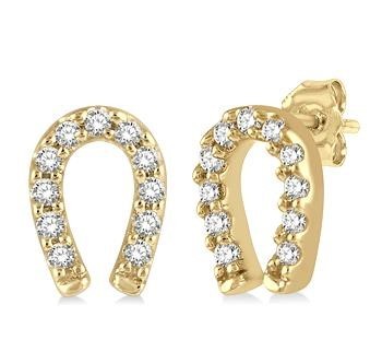 10K Yellow Gold Diamond Horseshoe Stud Earring