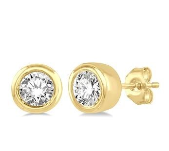 10K Yellow Gold Bezel Diamond Stud Earring