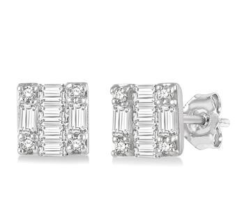 10K White Gold Baquette Diamond Stud Earring
