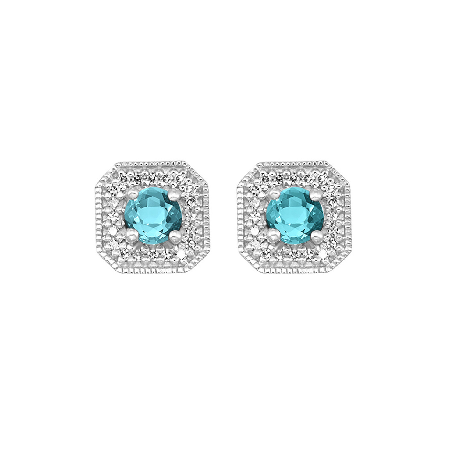 10K White Gold Blue Topaz Diamond Stud Earrings
