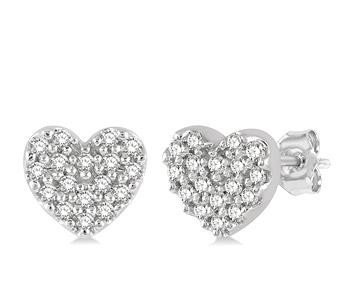 10K White Gold Diamond Heart Stud Earring