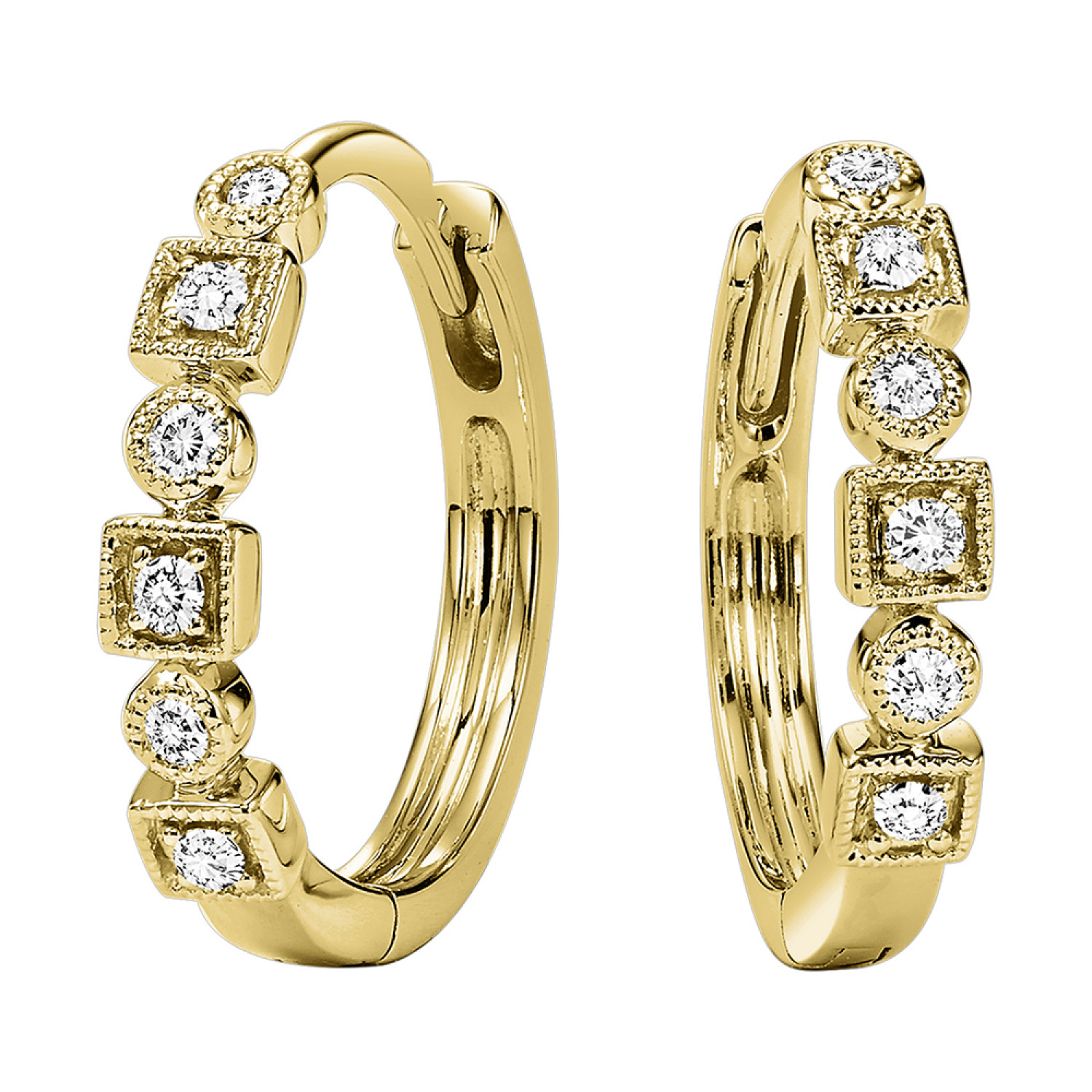 10K Yellow Gold Diamond Hoop Earrings