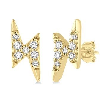 10K Yellow Gold Diamond Lightning Bolt Stud Earring