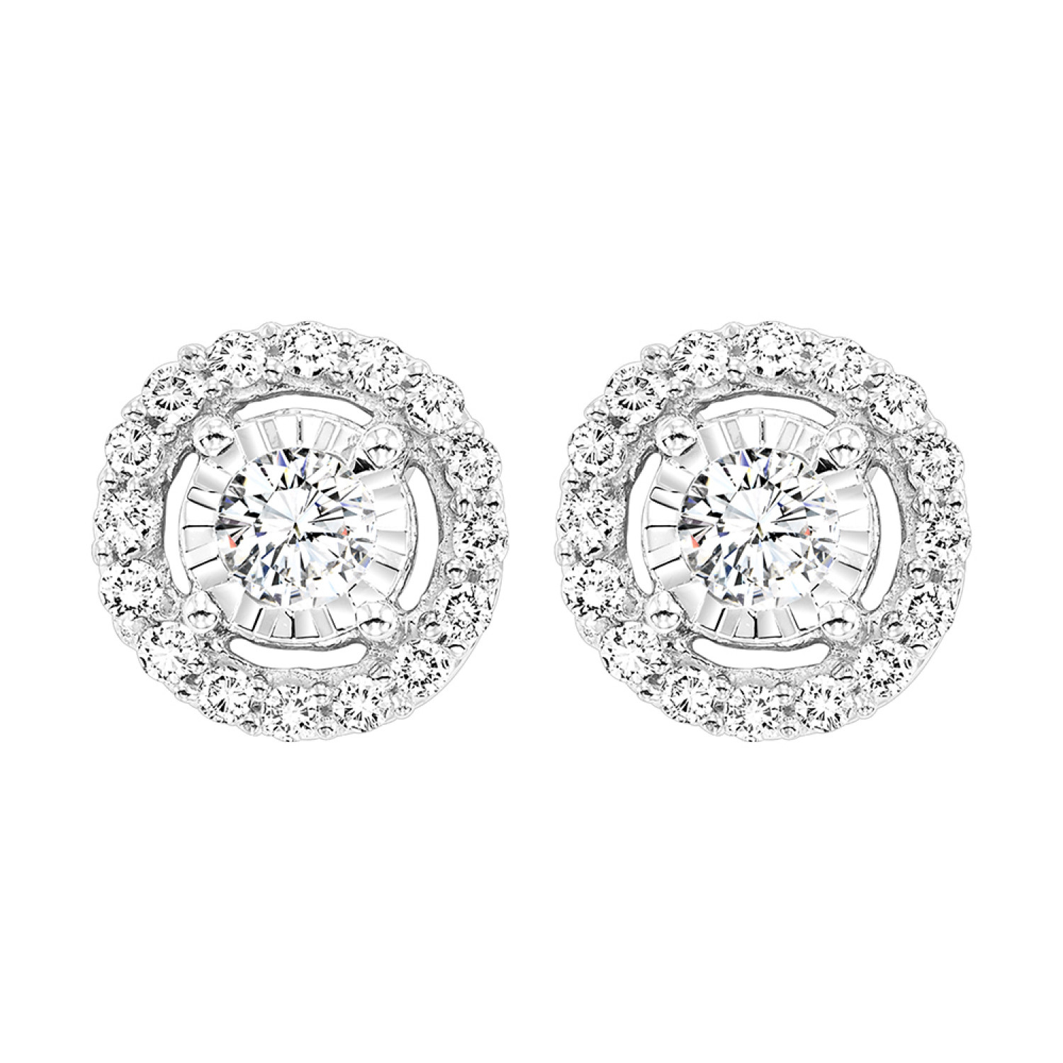14K White Gold Diamond With Halo Stud Earrings