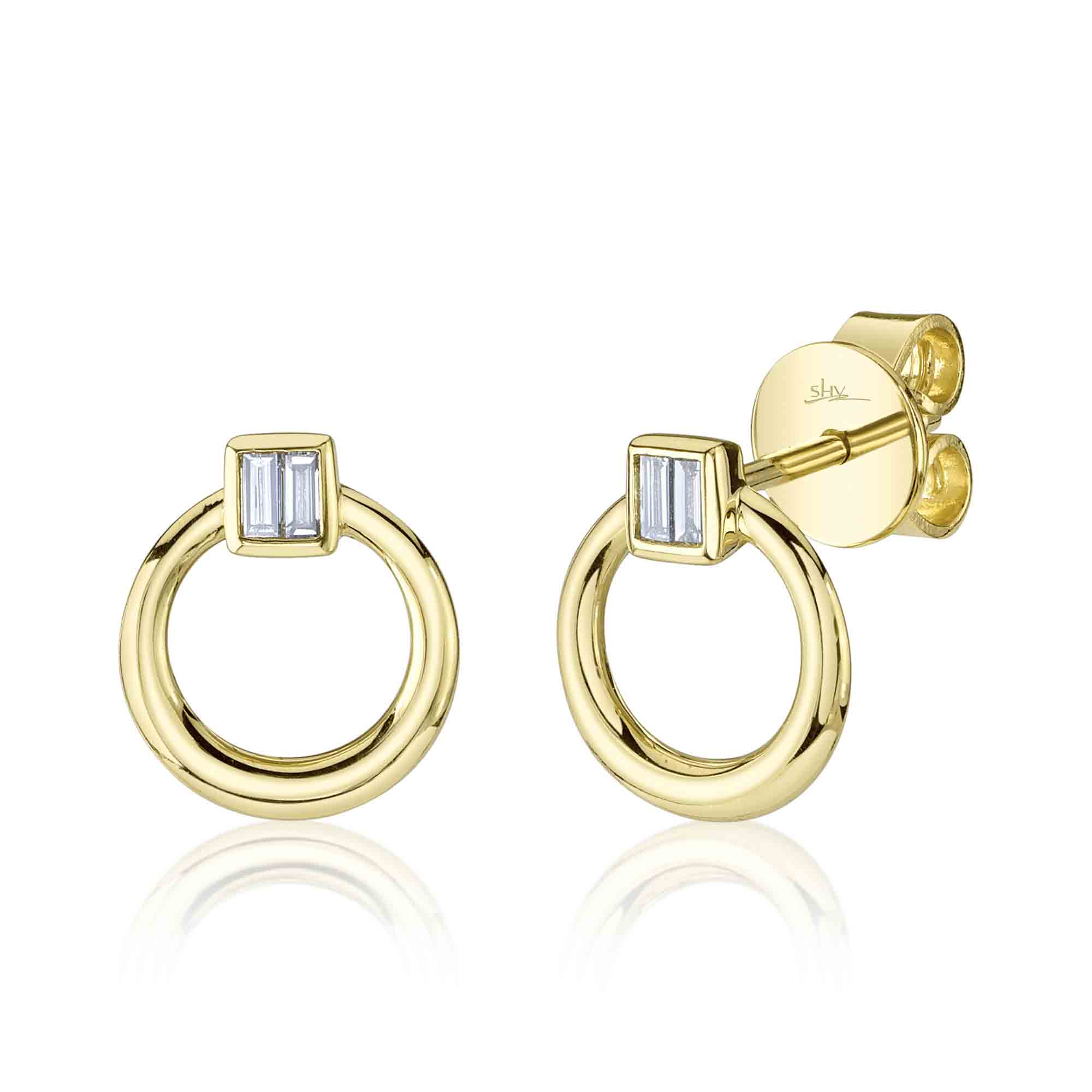 SHY 14K Yellow Gold Diamond Circle Stud Earrings