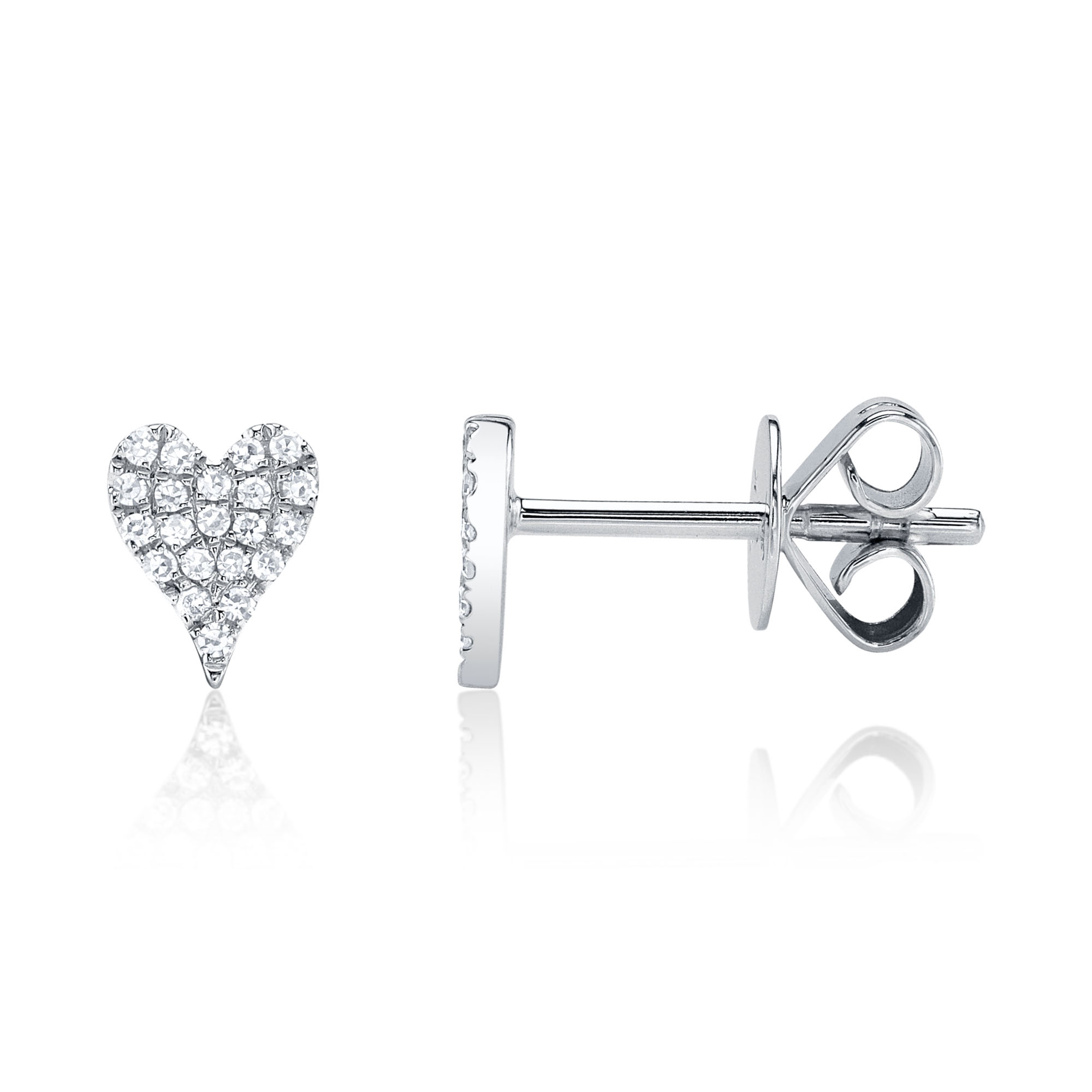SHY 14K White Gold Diamond Heart Stud Earrings