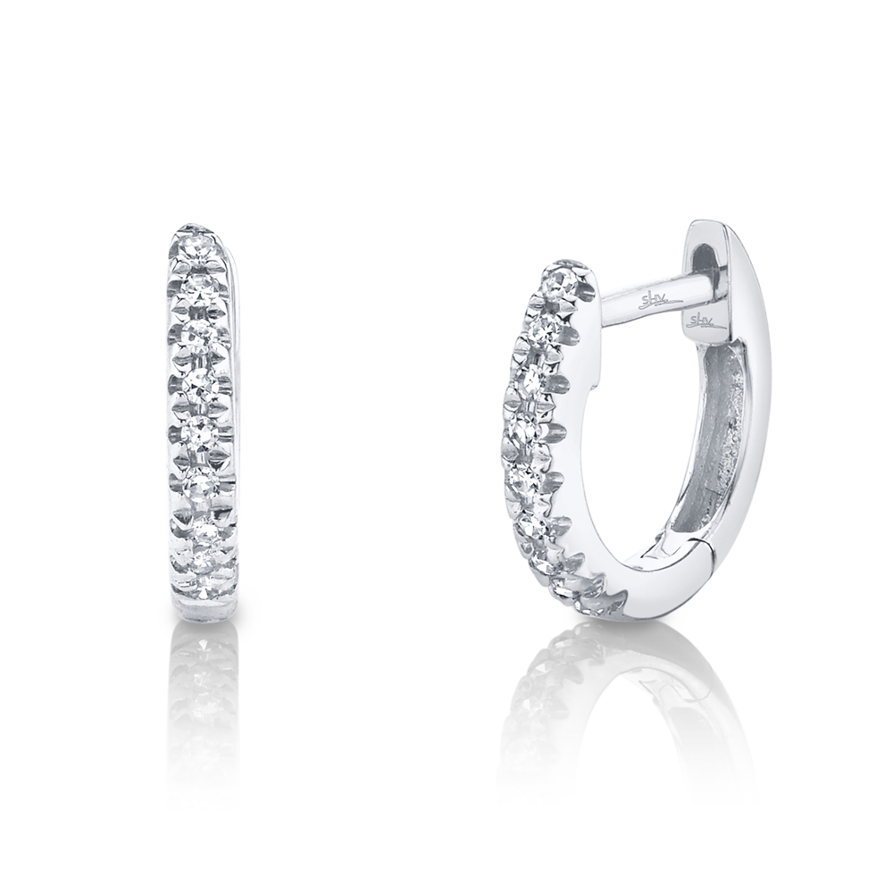 SHY 14K White Gold Diamond Hoop Earrings