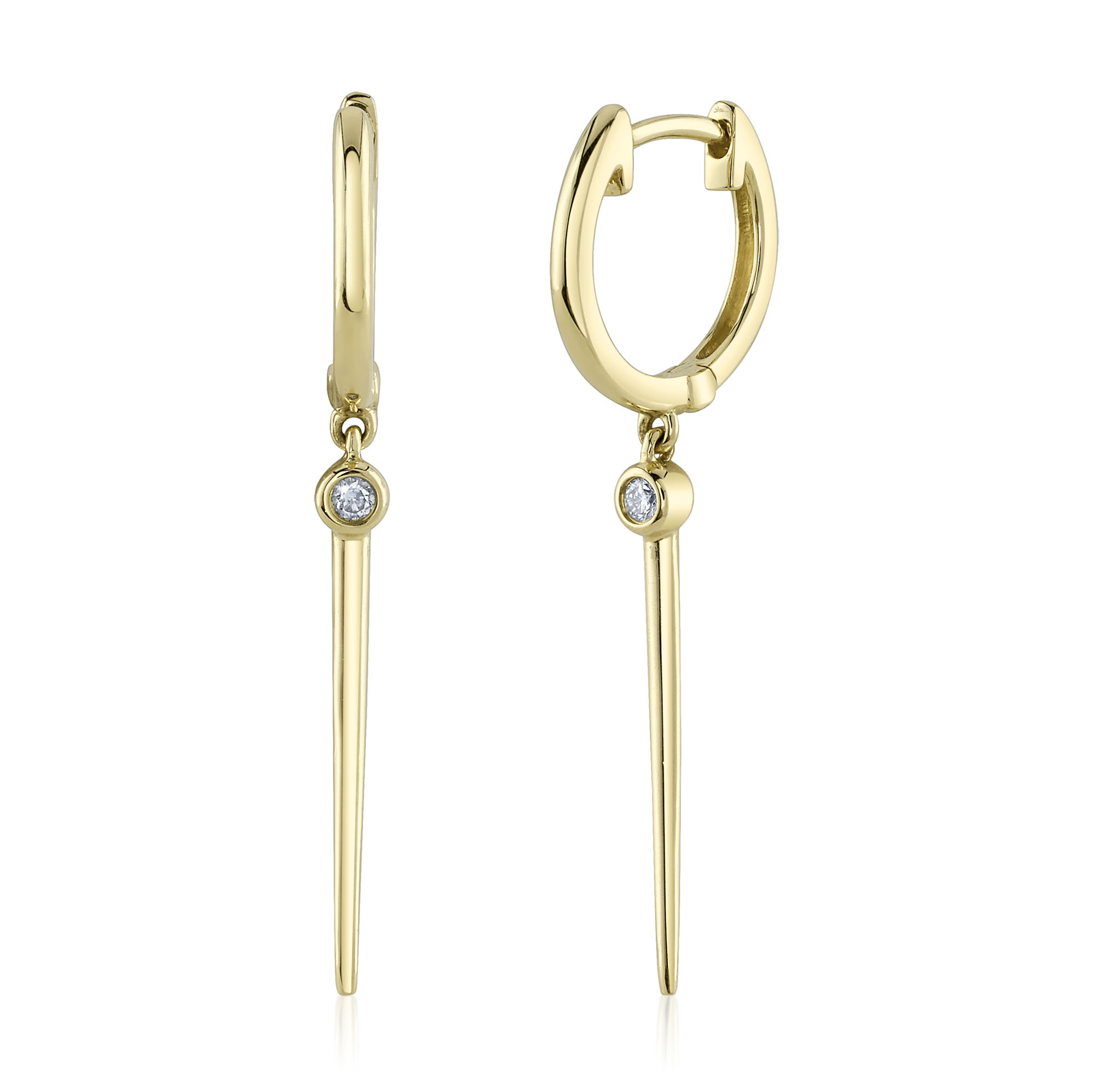 SHY 14K Yellow Gold Diamond Bezel Dangle Earrings