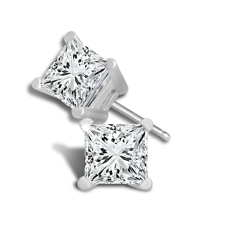White Gold Princess Diamond Stud Earrings