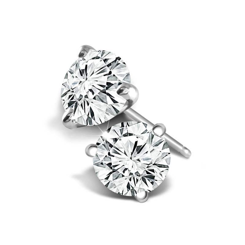 14K White Gold Round Diamond Stud Earrings
