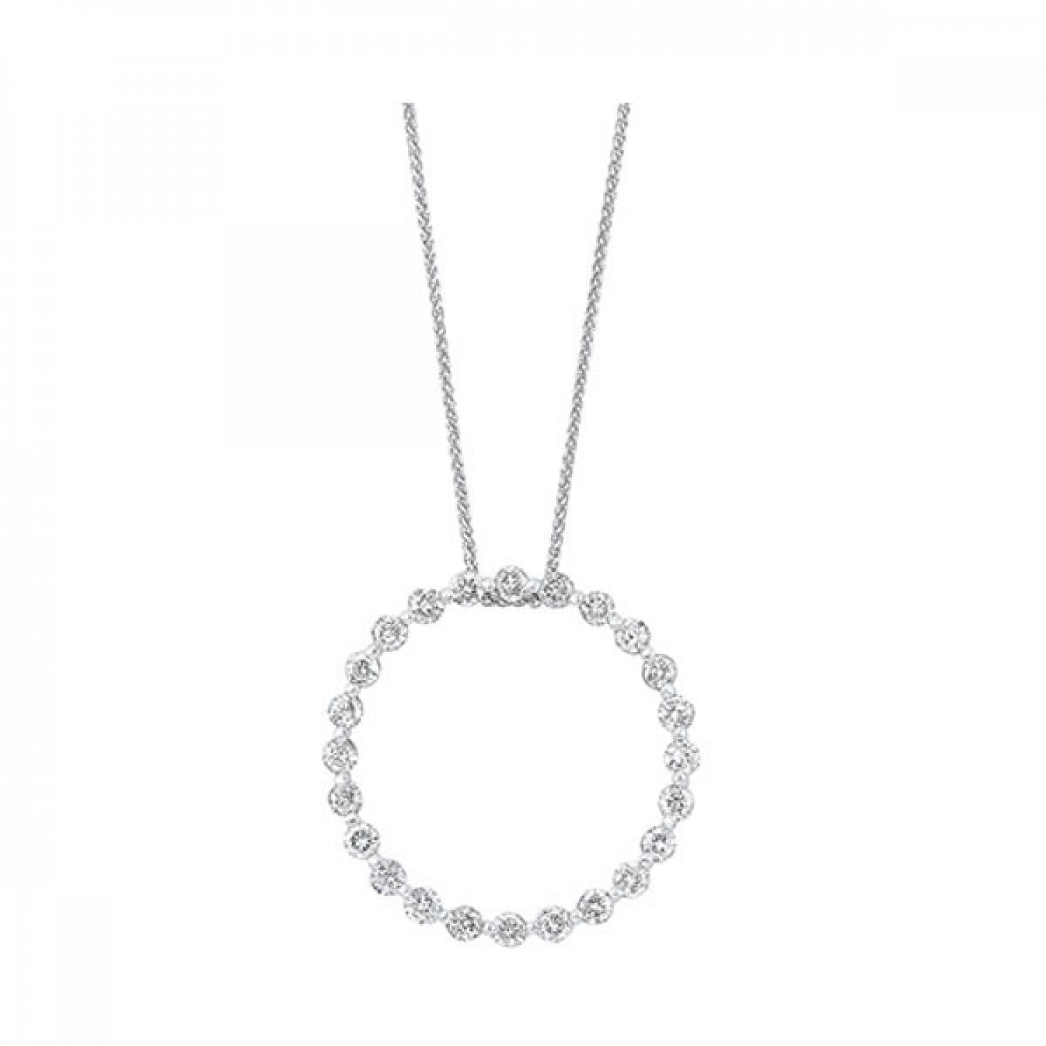 14K White Gold Diamond Round Pendant Necklace