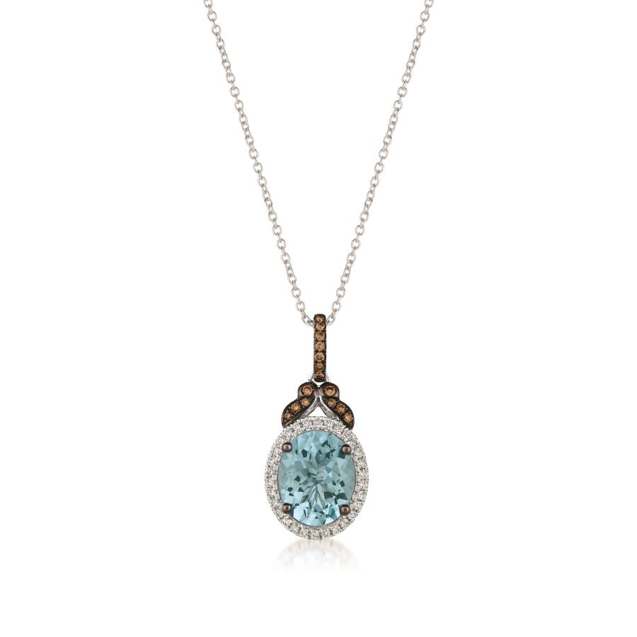 LE VIAN 14K White Gold Aqua W/Chocolate Diamond Pendant Necklace