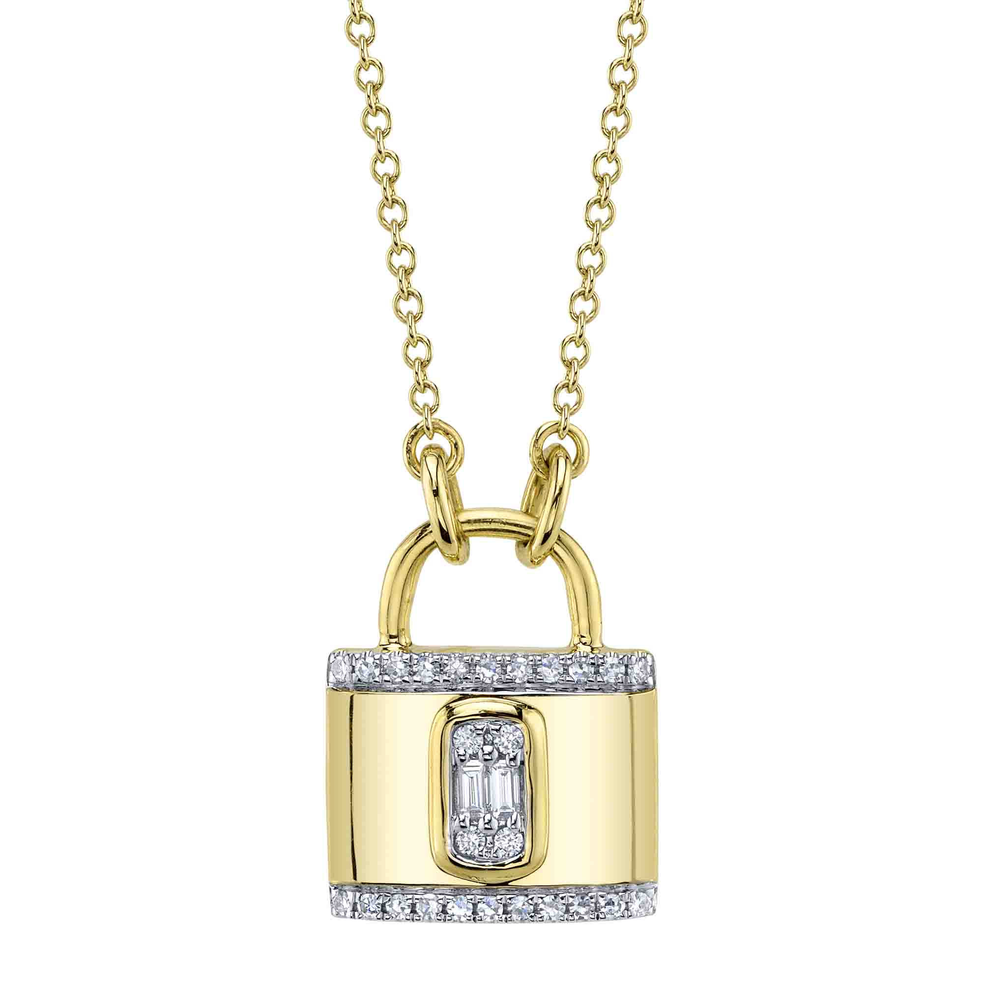 SHY 14K Yellow Gold Diamond Lock Necklace