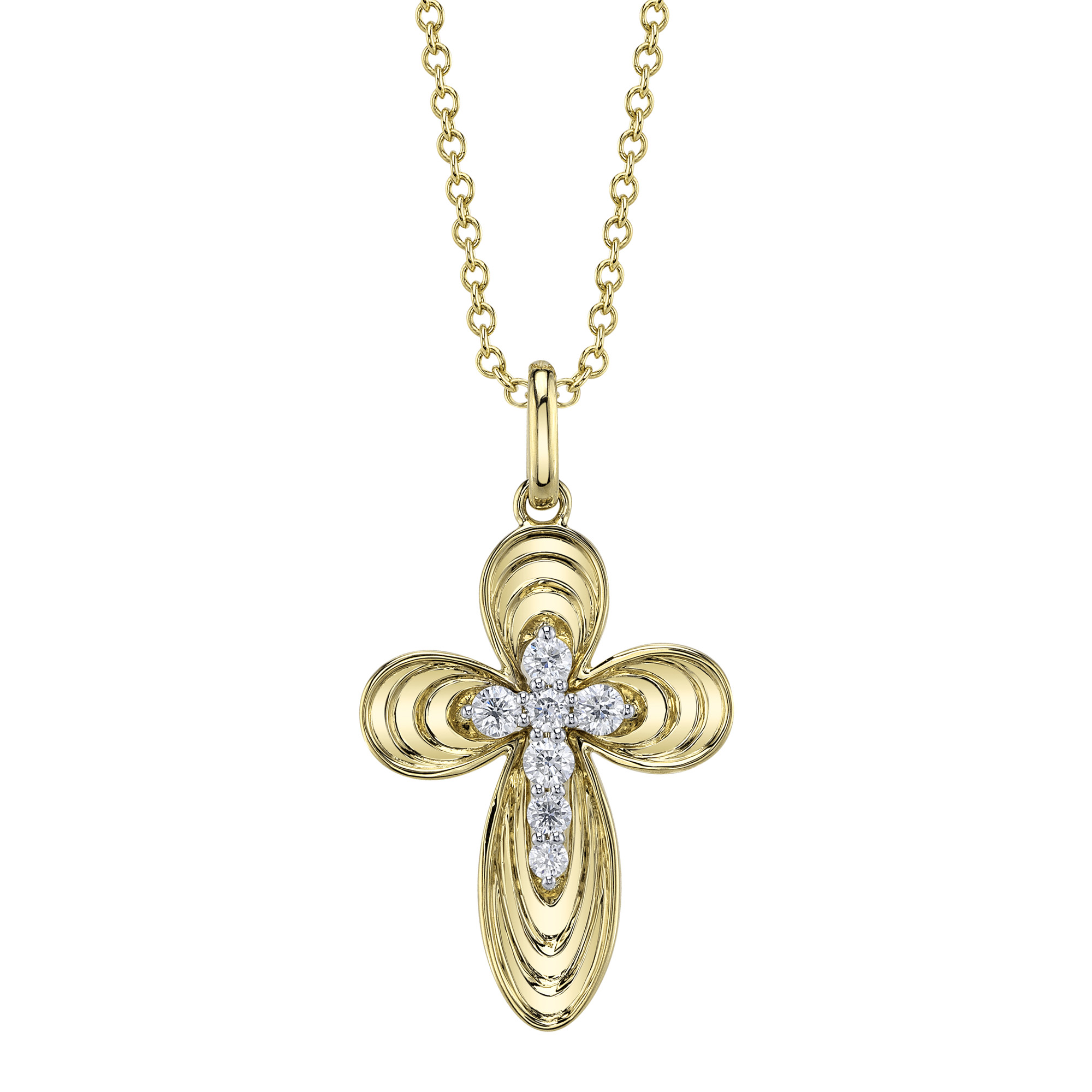SHY 14K Yellow Gold Diamond Cross Necklace