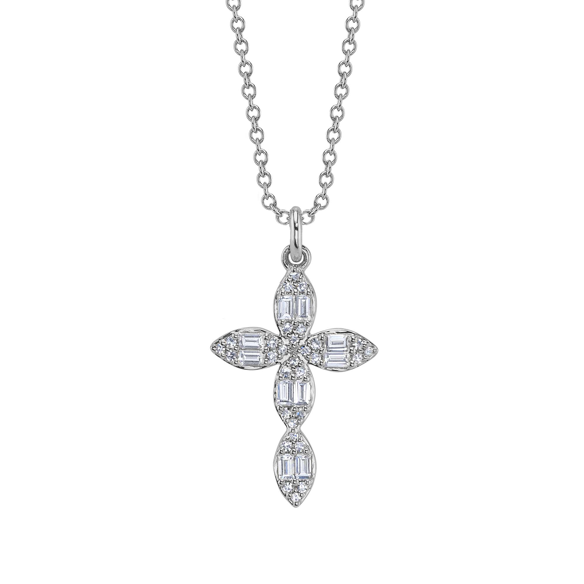 SHY 14K White Gold Diamond Cross Necklace