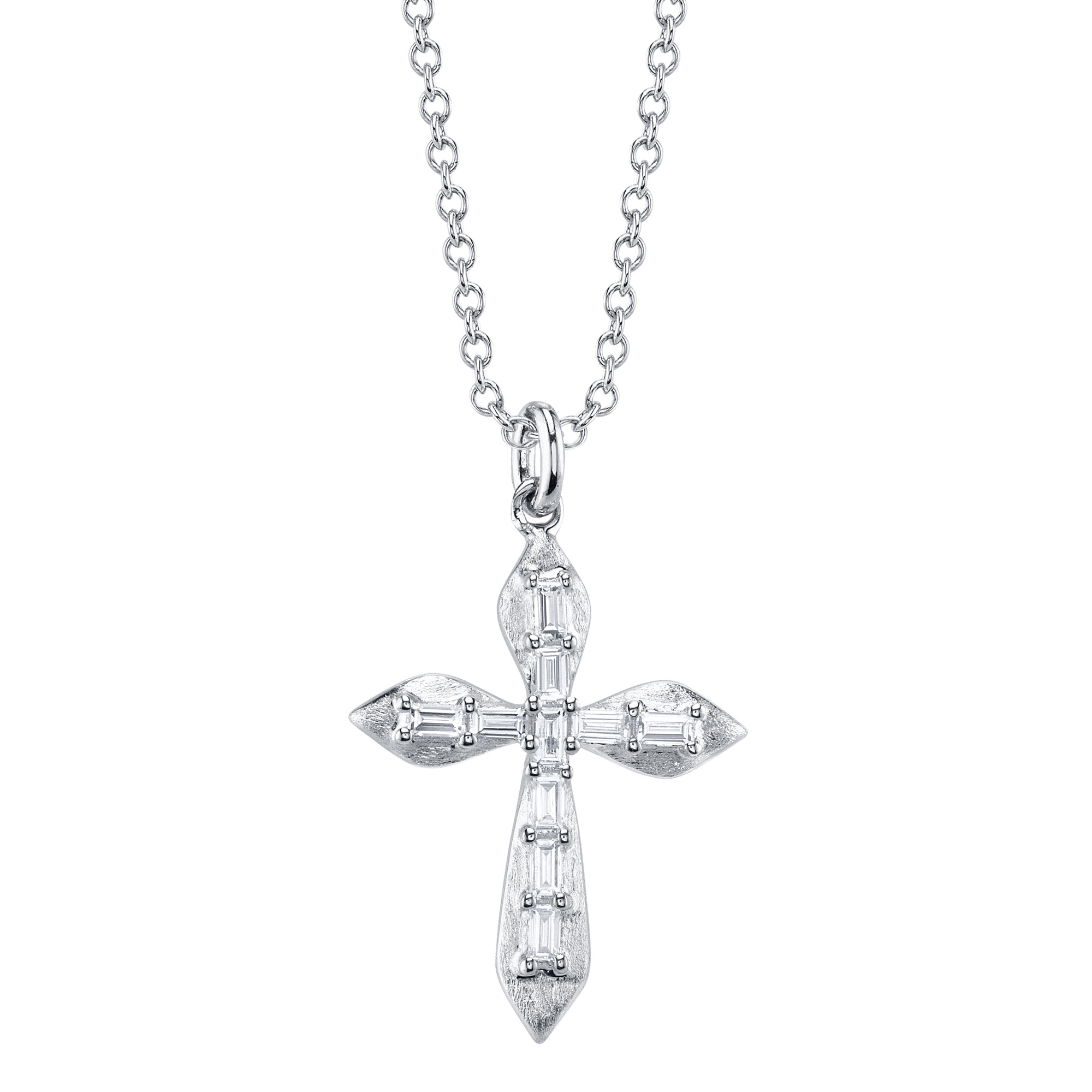 SHY 14K White Gold Diamond Cross Necklace