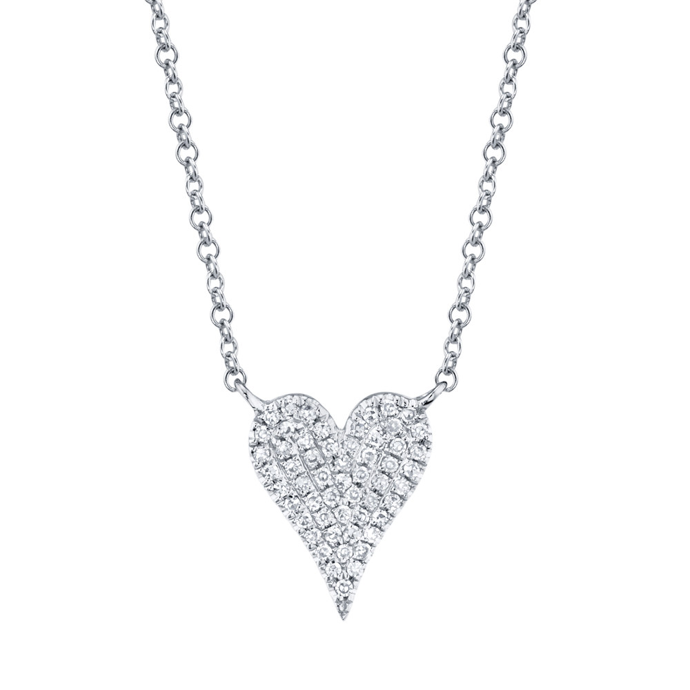 SHY 14K White Gold Diamond Pave Heart Necklace