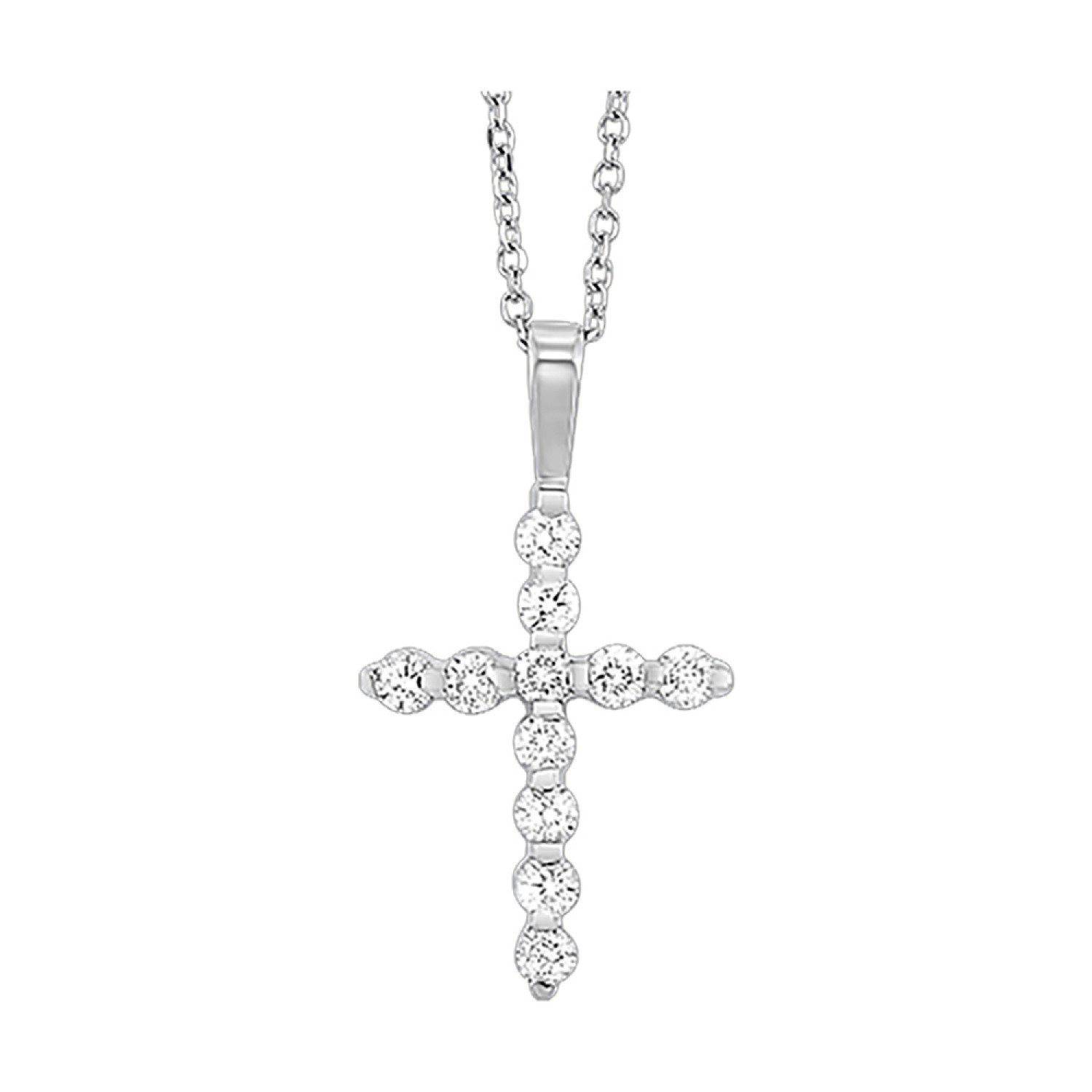 10K White Gold Diamond Cross Necklace