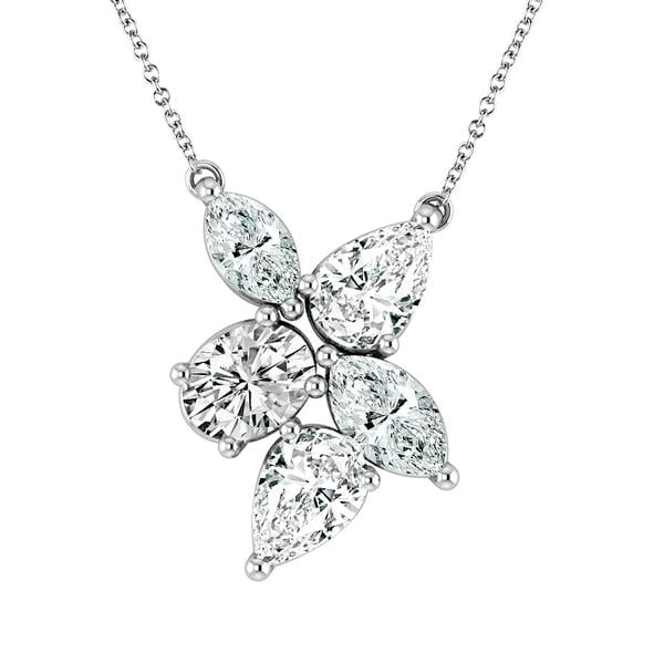White Gold Lab Diamond Cluster Necklace