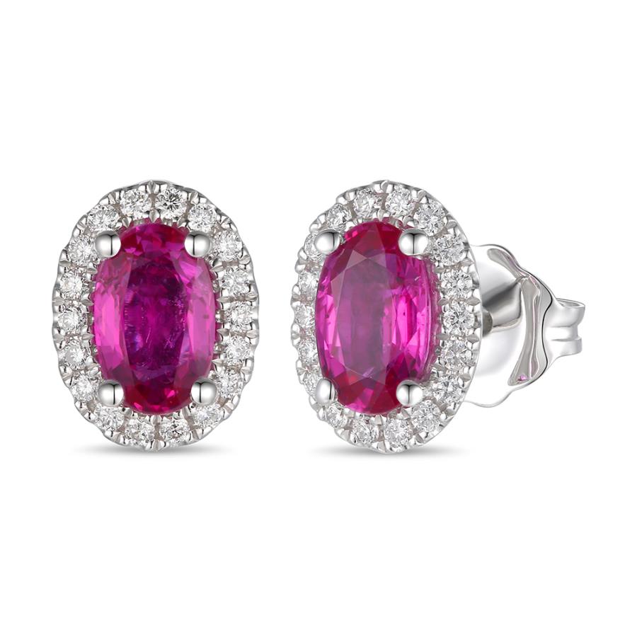LE VIAN 14K White Gold Ruby/Diamond Oval Stud Earrings