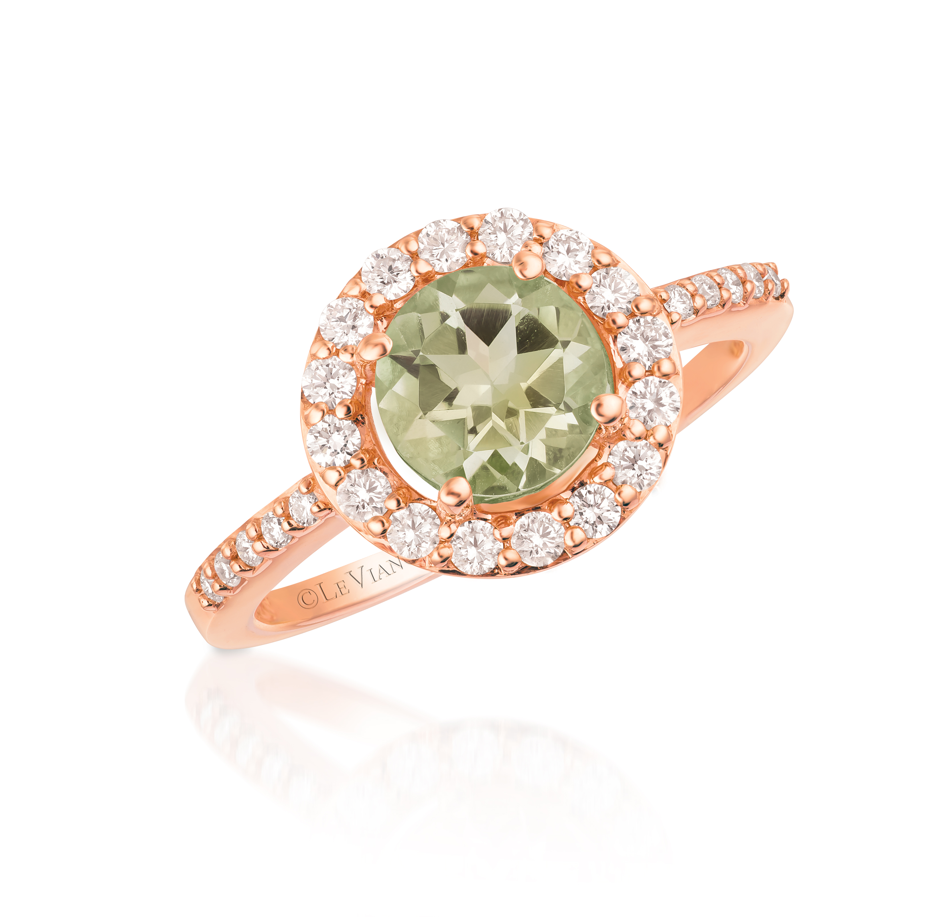 LE VIAN 14K Rose Gold Green Amethyst/Diamond Ring
