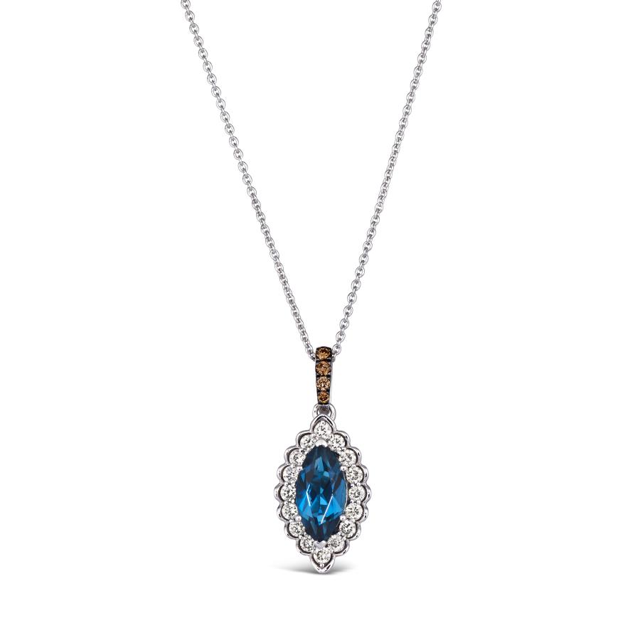 LE VIAN 14K White Gold Blue Topaz/Diamond Pendant Necklace